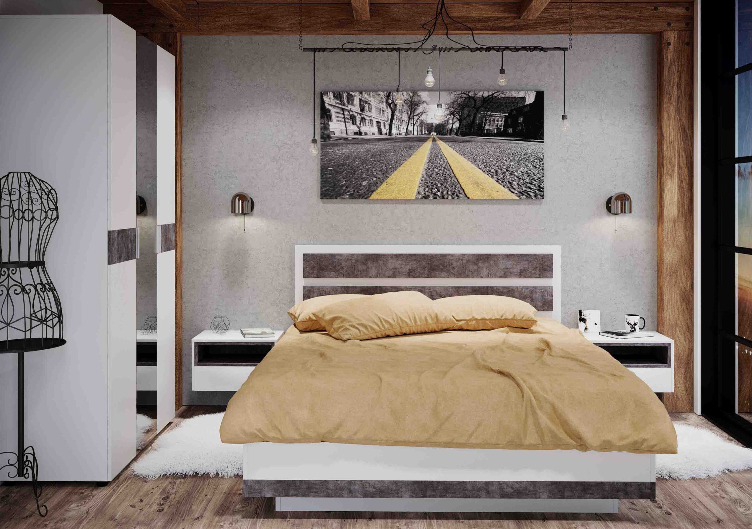 Спальный гарнитур с парящей кроватью
